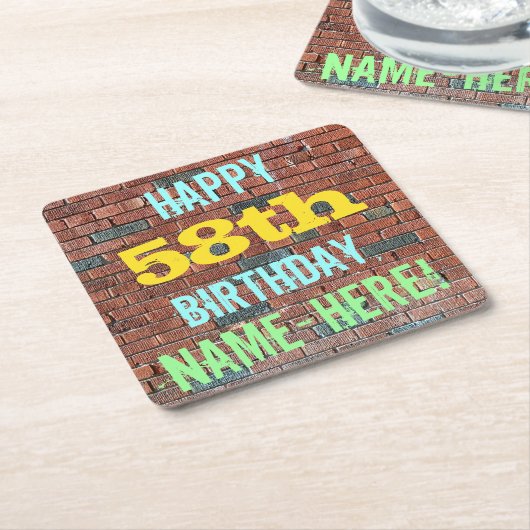 Brick Wall Graffiti geïnspireerd op 58e verjaardag Kartonnen Onderzetters (Schuin)