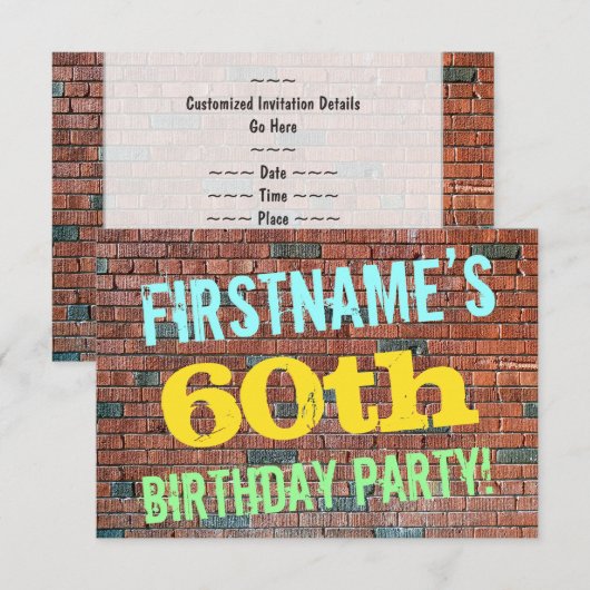 Brick Wall Graffiti geïnspireerd op 60ste verjaard Kaart (Voorkant / Achterkant)