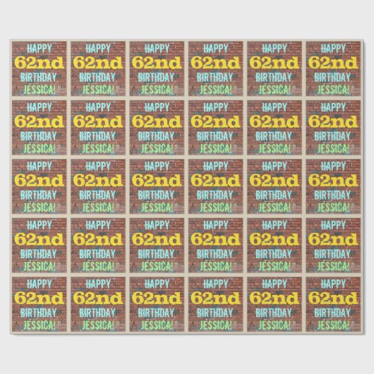 Brick Wall Graffiti geïnspireerd op 62e verjaardag Cadeaupapier (Vlak)