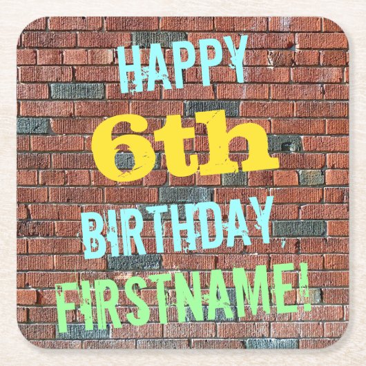 Brick Wall Graffiti geïnspireerd op 6e verjaardag  Kartonnen Onderzetters (Voorkant)