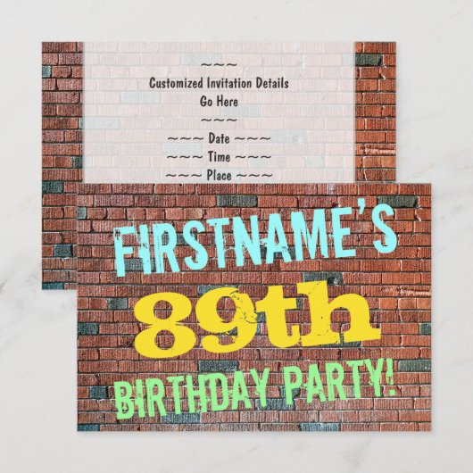 Brick Wall Graffiti geïnspireerd op 89e verjaardag Kaart (Voorkant / Achterkant)