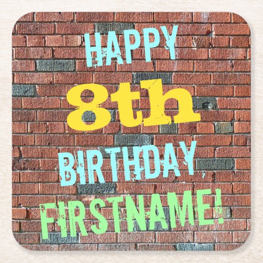 Brick Wall Graffiti geïnspireerd op 8e verjaardag  Kartonnen Onderzetters (Voorkant)