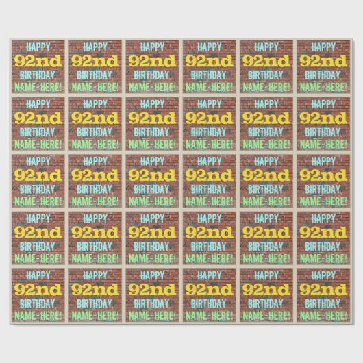 Brick Wall Graffiti geïnspireerd op 92e verjaardag Cadeaupapier (Vlak)
