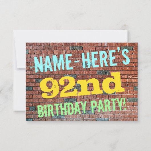 Brick Wall Graffiti geïnspireerd op 92e verjaardag Kaart (Voorkant)