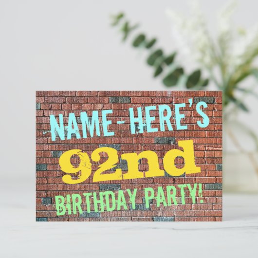 Brick Wall Graffiti geïnspireerd op 92e verjaardag Kaart (Staand voorkant)