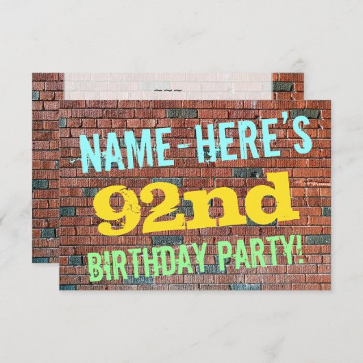 Brick Wall Graffiti geïnspireerd op 92e verjaardag Kaart (Voorkant / Achterkant)