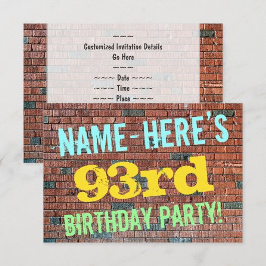 Brick Wall Graffiti geïnspireerd op 93e verjaardag Kaart (Voorkant / Achterkant)