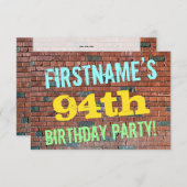Brick Wall Graffiti geïnspireerd op 94e verjaardag Kaart (Voorkant / Achterkant)
