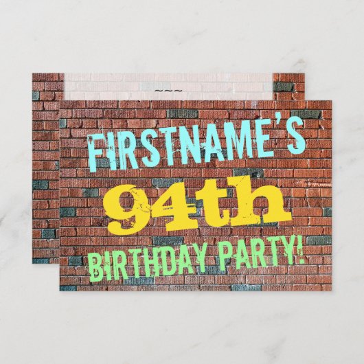 Brick Wall Graffiti geïnspireerd op 94e verjaardag Kaart (Voorkant / Achterkant)