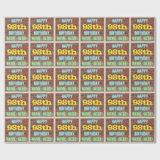 Brick Wall Graffiti geïnspireerd op 98e verjaardag Cadeaupapier (Vlak)