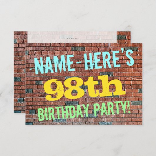 Brick Wall Graffiti geïnspireerd op 98e verjaardag Kaart (Voorkant / Achterkant)