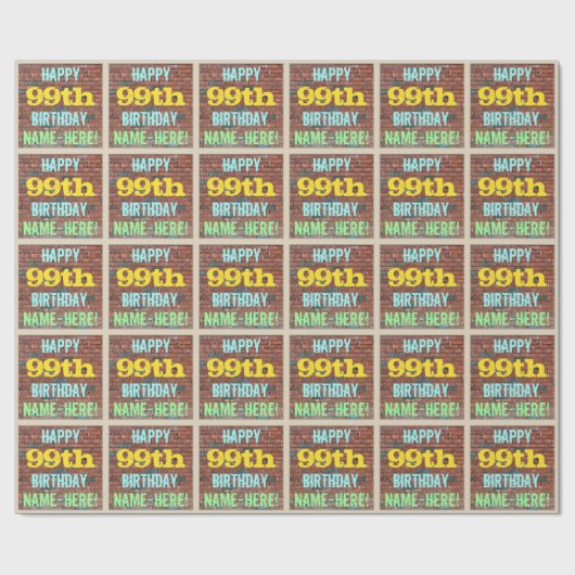 Brick Wall Graffiti geïnspireerd op 99e verjaardag Cadeaupapier (Vlak)