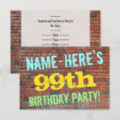 Brick Wall Graffiti geïnspireerd op 99e verjaardag Kaart (Voorkant / Achterkant)