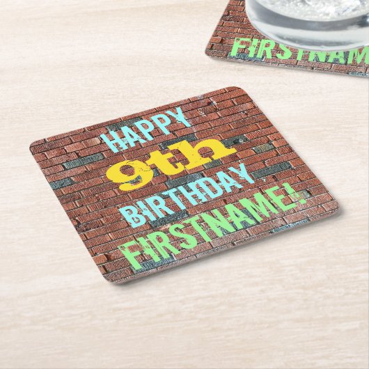 Brick Wall Graffiti geïnspireerd op 9e verjaardag  Kartonnen Onderzetters (Schuin)