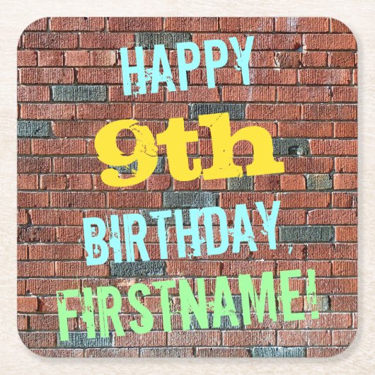 Brick Wall Graffiti geïnspireerd op 9e verjaardag  Kartonnen Onderzetters (Voorkant)