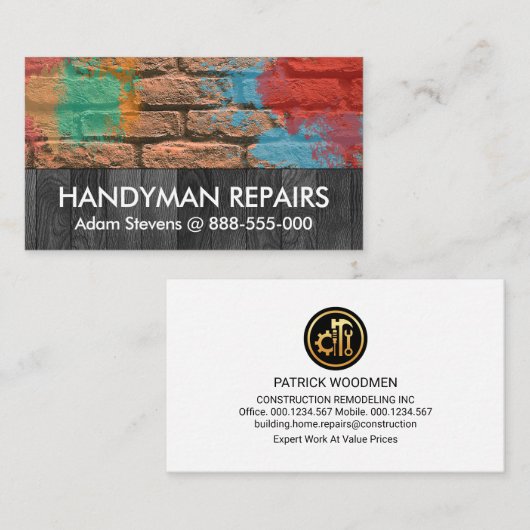 Brick Wall Grijze Hout Verf Splatter Visitekaartje (Voorkant / Achterkant)