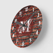 Brick Wall Grunge Monogram Initiaal Wall Clock Ronde Klok (Hoek)