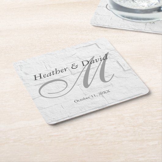 Brick Wall Kalligrafie Script Monogram Bruiloft Kartonnen Onderzetters (Schuin)