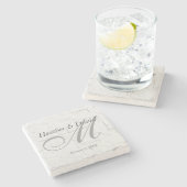 Brick Wall Kalligrafie Script Monogram Bruiloft Stenen Onderzetter (Zijkant)