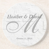 Brick Wall Kalligrafie Script Monogram Bruiloft Zandsteen Onderzetter (Voorkant)