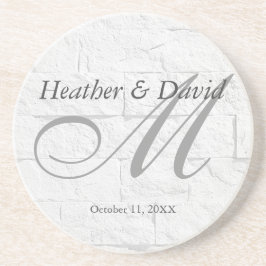 Brick Wall Kalligrafie Script Monogram Bruiloft Zandsteen Onderzetter