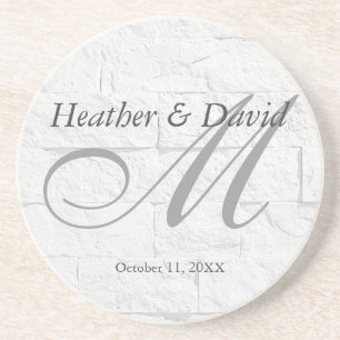 Brick Wall Kalligrafie Script Monogram Bruiloft Zandsteen Onderzetter