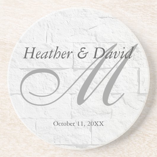 Brick Wall Kalligrafie Script Monogram Bruiloft Zandsteen Onderzetter (Voorkant)