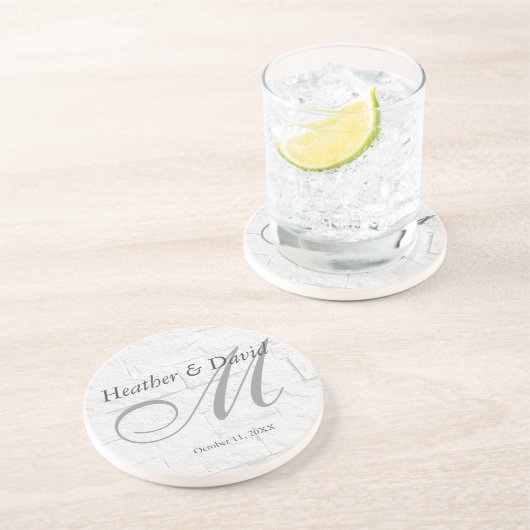 Brick Wall Kalligrafie Script Monogram Bruiloft Zandsteen Onderzetter (Zijkant)