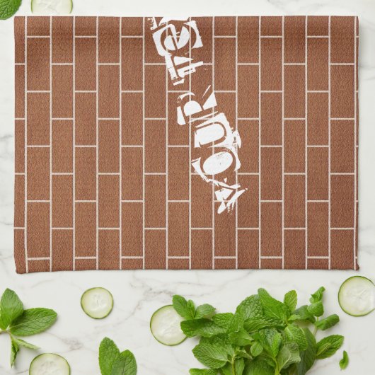 Brick Wall Keuken Handdoek met aangepaste tekst (Gevouwen)