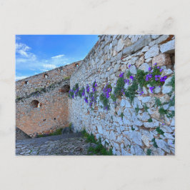 Brick Wall met paarse bloemen nafplion Griekenland Briefkaart