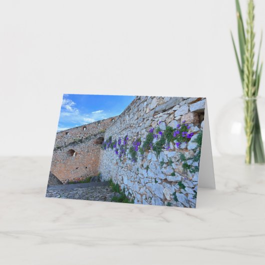 Brick Wall met paarse bloemen nafplion Griekenland Kaart (Voorkant)