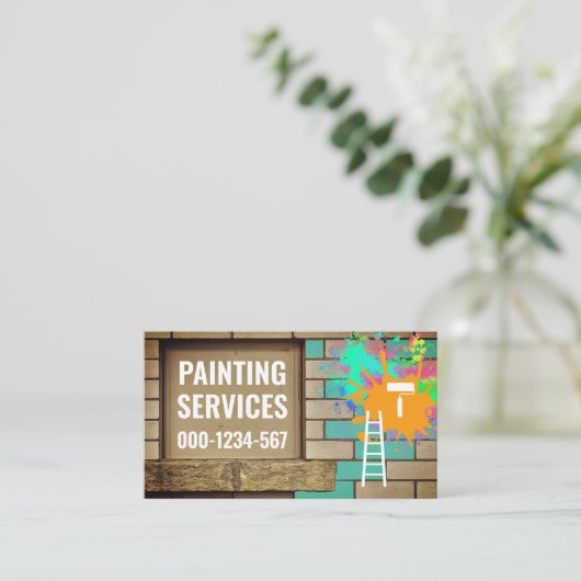 Brick Wall Paint Splatter Painter Visitekaartje (Staand voorkant)