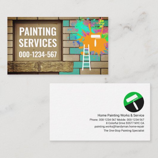 Brick Wall Paint Splatter Painter Visitekaartje (Voorkant / Achterkant)