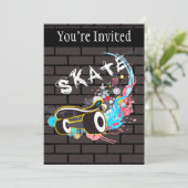 Brick Wall Schaats graffiti Logo met bordje Kaart (Staand voorkant)