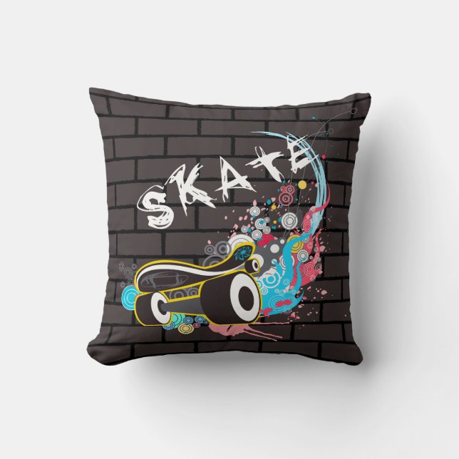 Brick Wall Schaats graffiti Logo met bordje Kussen (Voorkant)