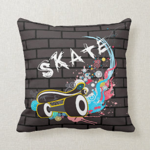 Brick Wall Schaats graffiti Logo met bordje Kussen