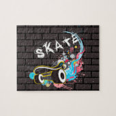 Brick Wall Schaats graffiti Logo met bordje Legpuzzel (Horizontaal)