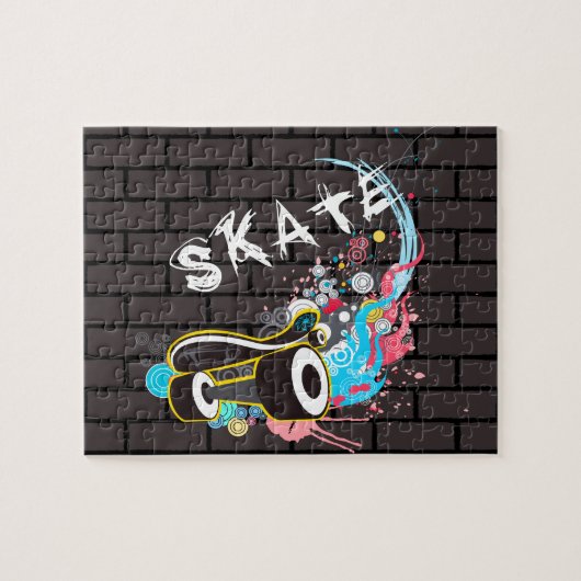 Brick Wall Schaats graffiti Logo met bordje Legpuzzel (Horizontaal)