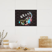 Brick Wall Schaats graffiti Logo met bordje Poster (Keuken)