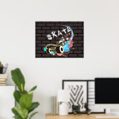 Brick Wall Schaats graffiti Logo met bordje Poster (Thuiskantoor)