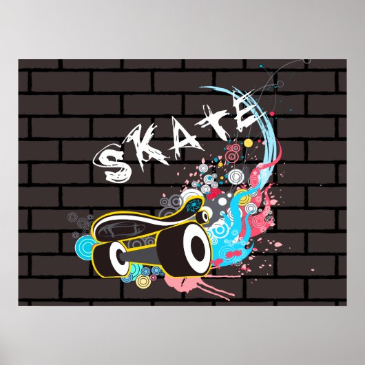 Brick Wall Schaats graffiti Logo met bordje Poster (Voorkant)