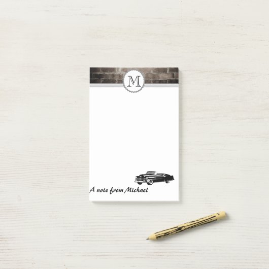 Brick wall stijlvol oude auto monogram post-it® notes (Op bureau)