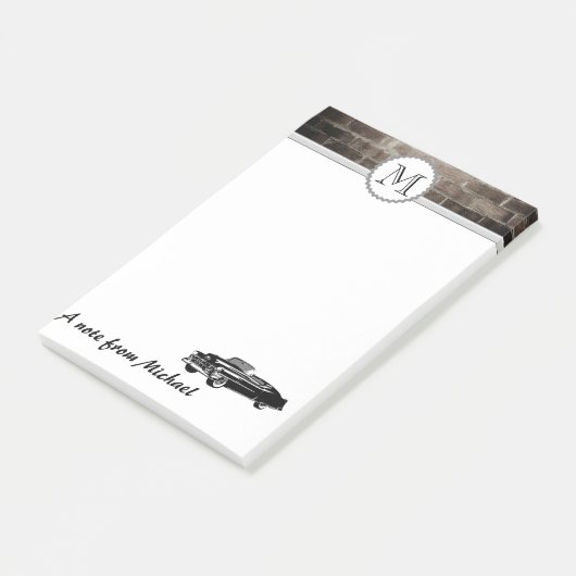 Brick wall stijlvol oude auto monogram post-it® notes (Schuin)