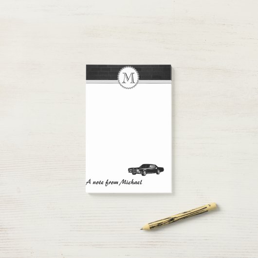 Brick wall stijlvol oude auto monogram post-it® notes (Op bureau)