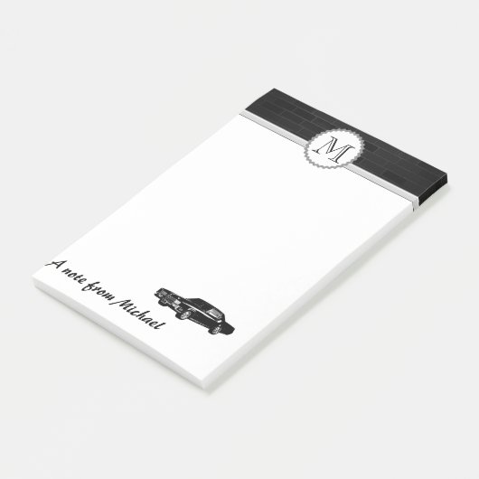 Brick wall stijlvol oude auto monogram post-it® notes (Schuin)