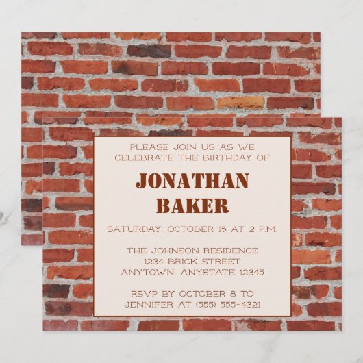 Brick Wall verjaardagsfeestje uitnodiging (Voorkant / Achterkant)