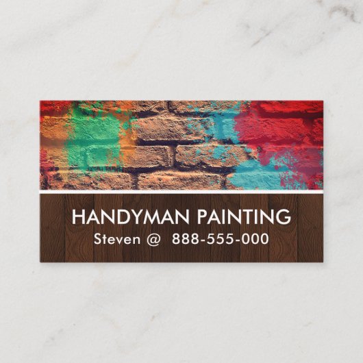 Brick Wall Wood Layer Paint Splatter Visitekaartje (Voorkant)
