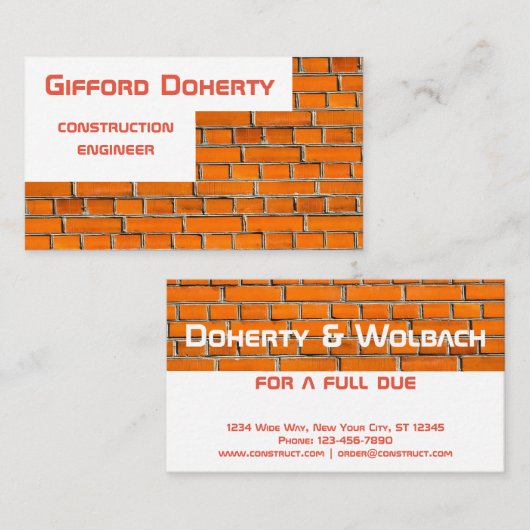 Brick-wandconstructie aanpasbaar visitekaartje (Voorkant / Achterkant)