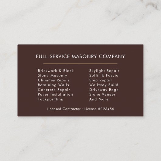 Bricklayer Brick Masonry Construction Company Visitekaartje (Achterkant)