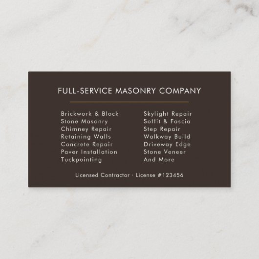 Bricklayer Brick Masonry Contractor Company Visitekaartje (Achterkant)